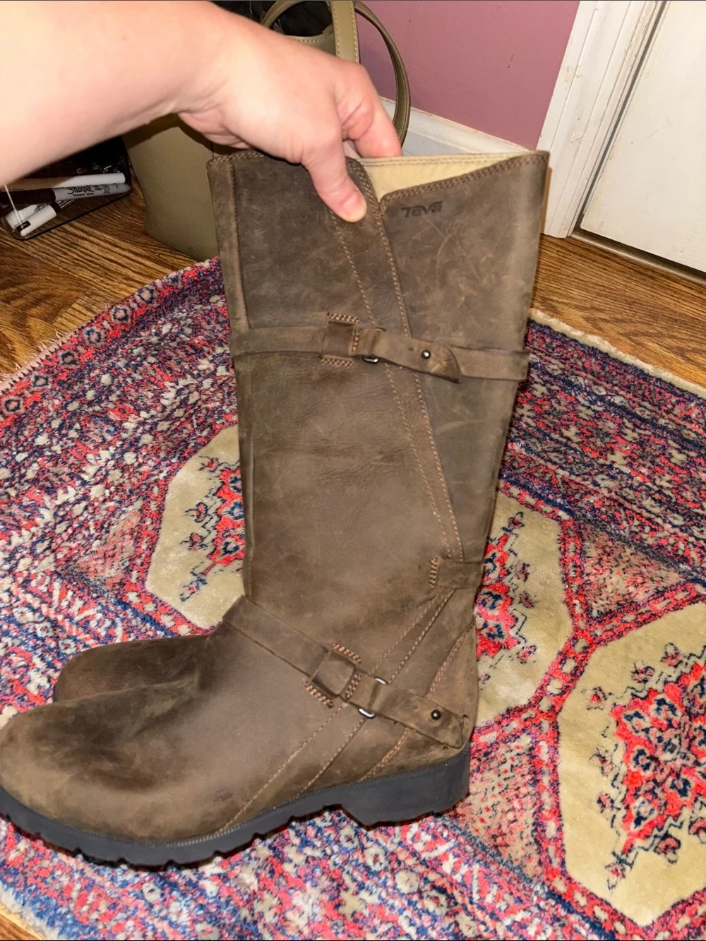 Teva De La Vina Brown Waterproof Leather Mid-Calf Riding Boots